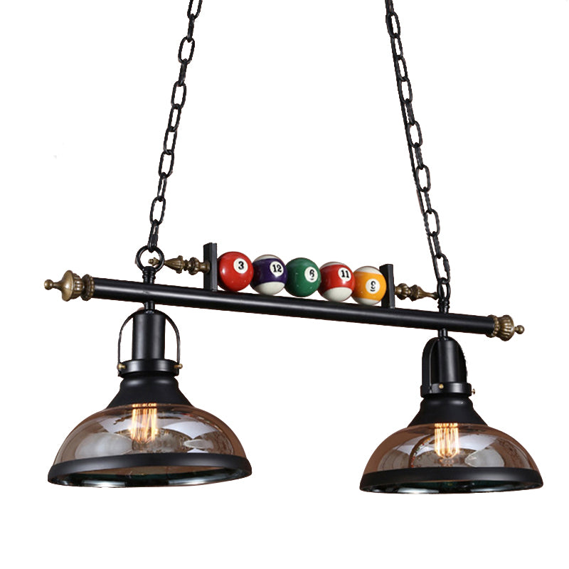Glass Glass Black Island Canderant Dome Dome 2/Light Rustic Hanging Kit con sfere a più colori