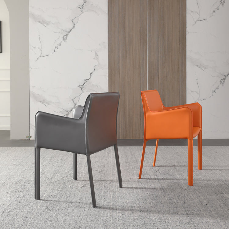 Metal Modern Home Side Chair with Leather Legs Matte Finish Dining Chair for Kitchen