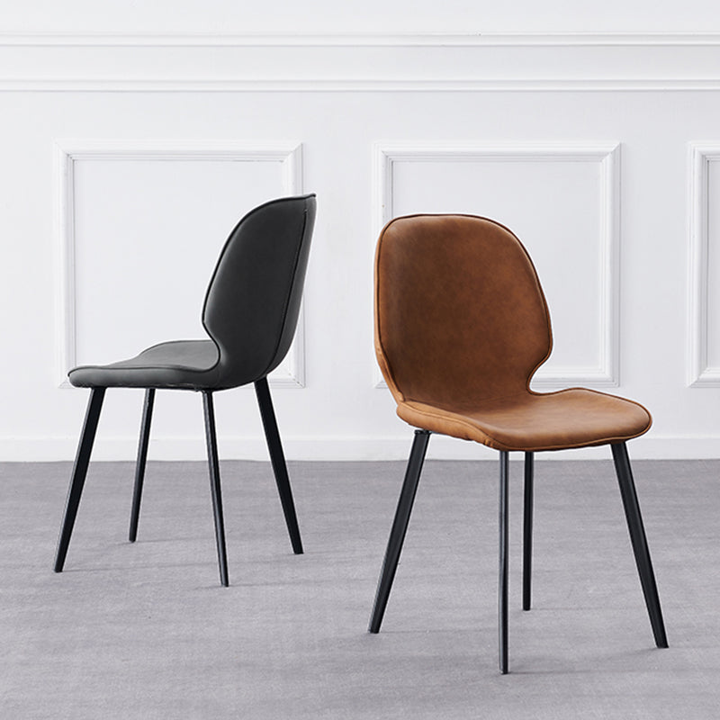 Modern Style Chair Faux Leather and Metal Dining Side Chair for Home
