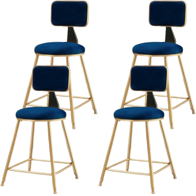 Glam Metal Barstool Round Seat Velvet Stool with Gold Legs in Matte Finish