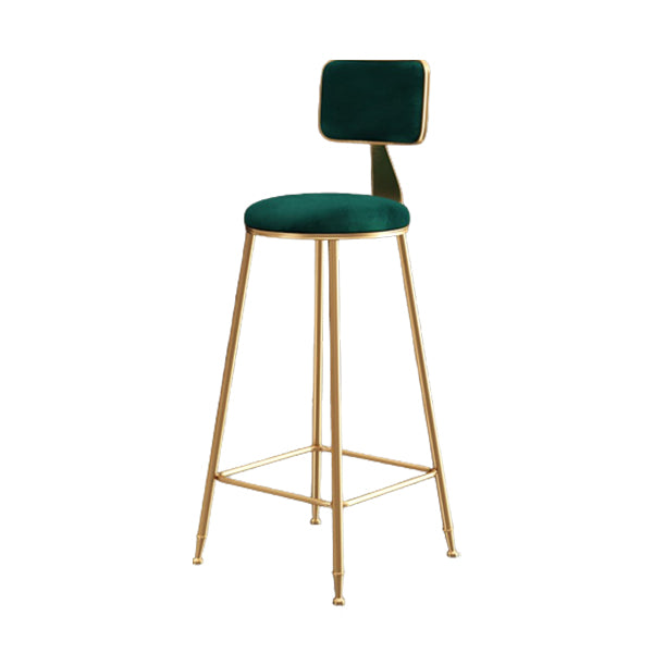 Glam Metal Barstool Round Seat Velvet Stool with Gold Legs in Matte Finish