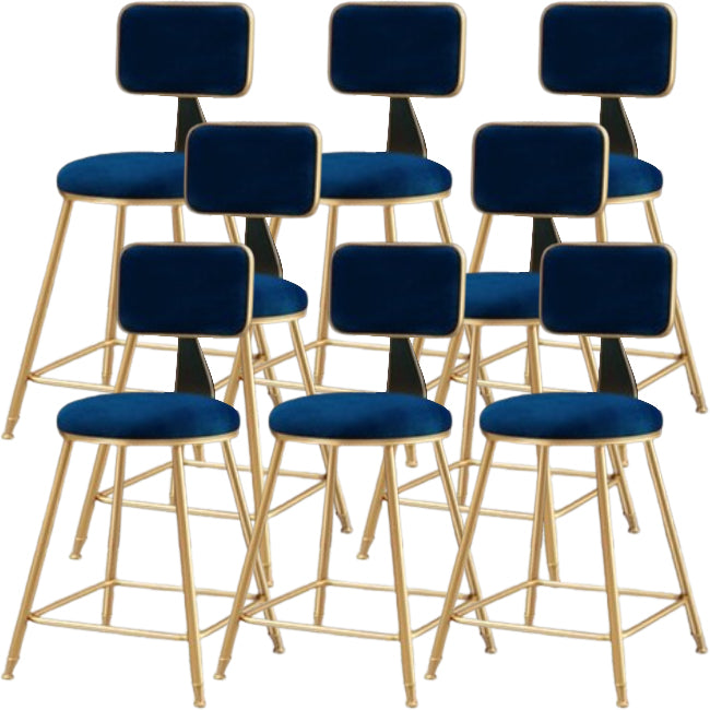 Glam Metal Barstool Round Seat Velvet Stool with Gold Legs in Matte Finish