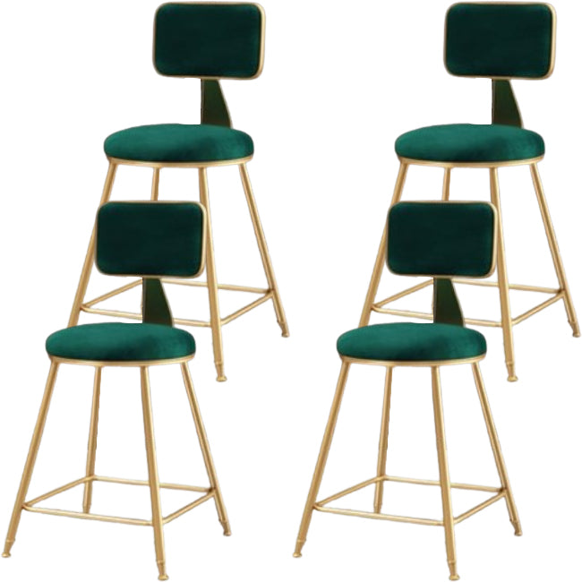 Glam Metal Barstool Round Seat Velvet Stool with Gold Legs in Matte Finish