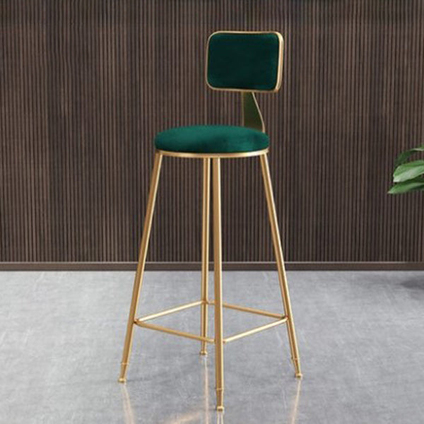 Glam Metal Barstool Round Seat Velvet Stool with Gold Legs in Matte Finish