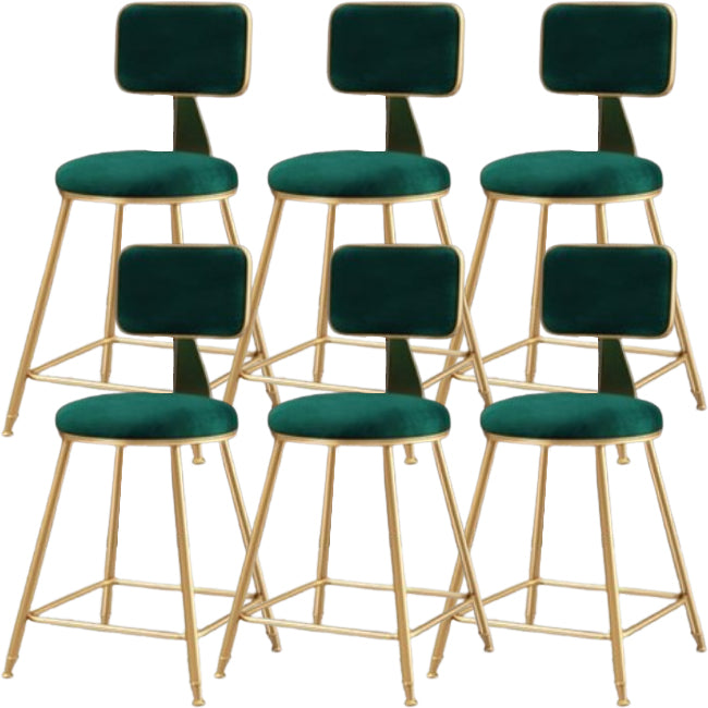 Glam Metal Barstool Round Seat Velvet Stool with Gold Legs in Matte Finish