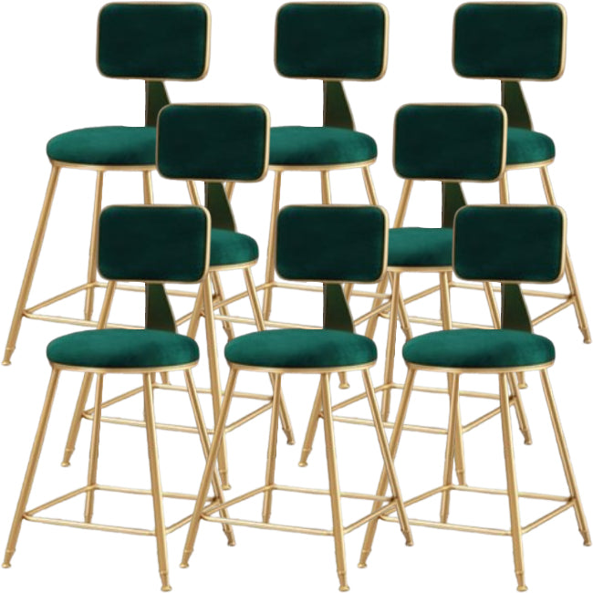 Glam Metal Barstool Round Seat Velvet Stool with Gold Legs in Matte Finish