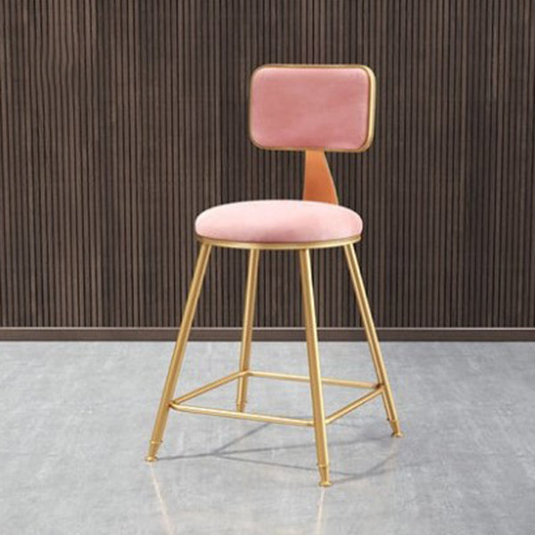 Glam Metal Barstool Round Seat Velvet Stool with Gold Legs in Matte Finish