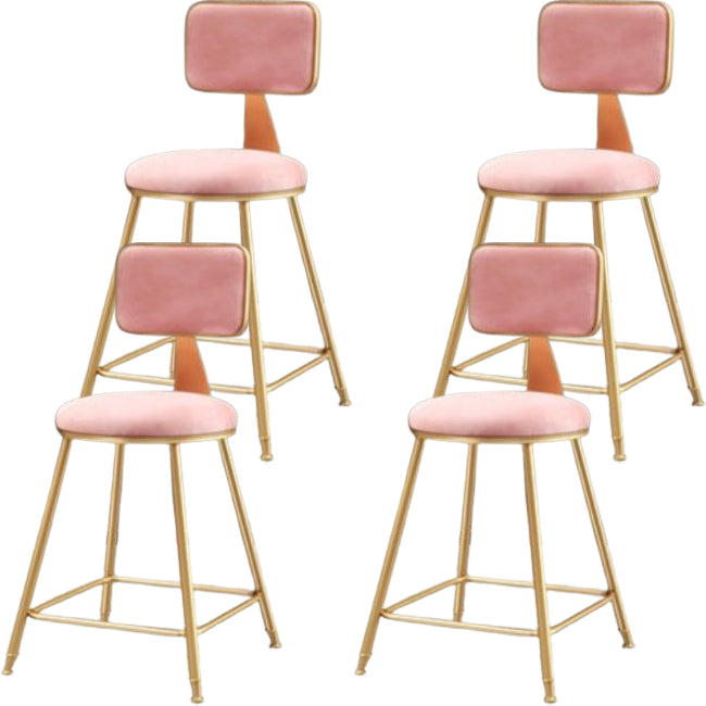Glam Metal Barstool Round Seat Velvet Stool with Gold Legs in Matte Finish