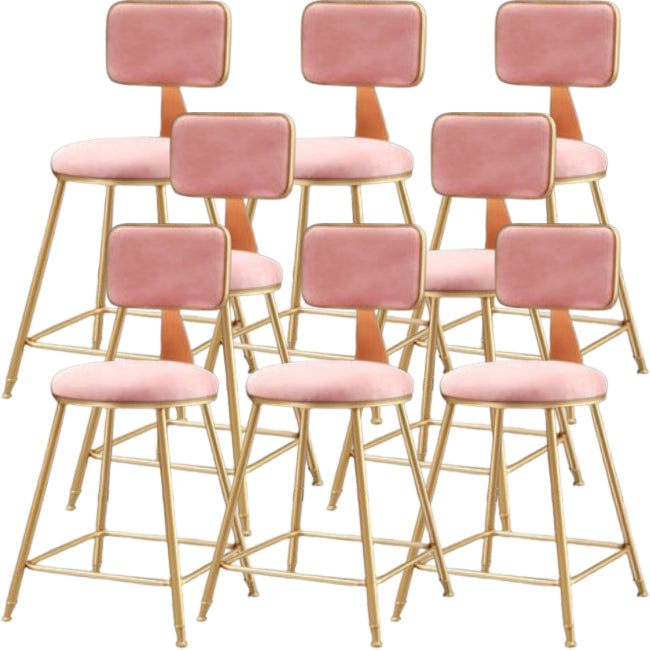 Glam Metal Barstool Round Seat Velvet Stool with Gold Legs in Matte Finish