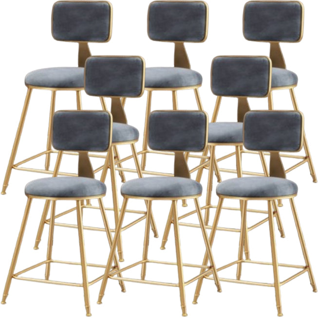 Glam Metal Barstool Round Seat Velvet Stool with Gold Legs in Matte Finish