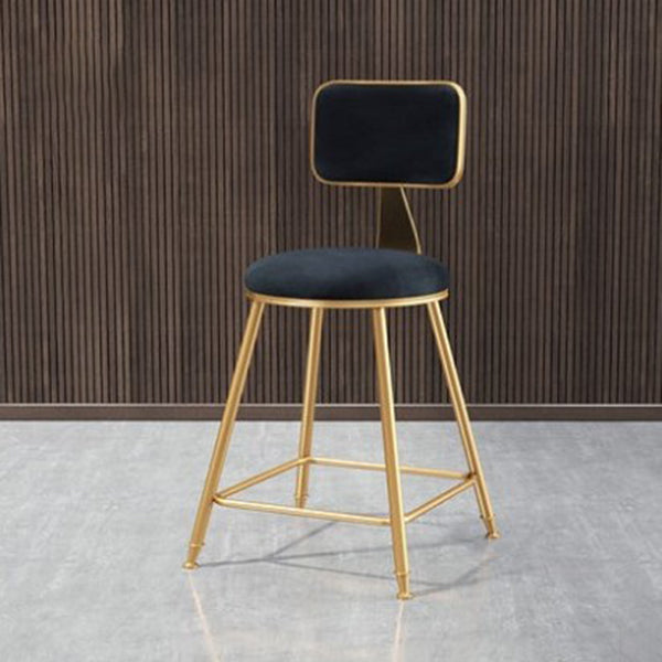 Glam Metal Barstool Round Seat Velvet Stool with Gold Legs in Matte Finish