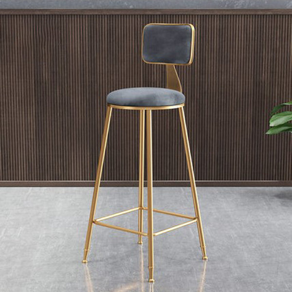 Glam Metal Barstool Round Seat Velvet Stool with Gold Legs in Matte Finish