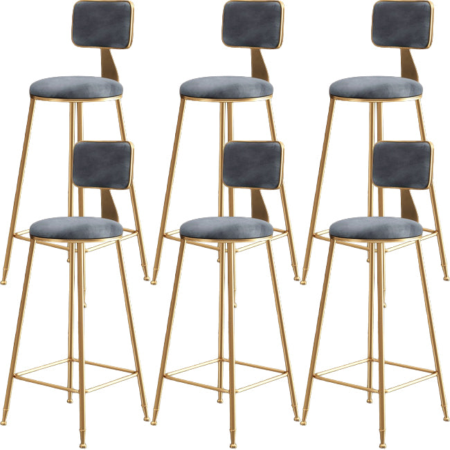 Glam Metal Barstool Round Seat Velvet Stool with Gold Legs in Matte Finish