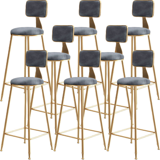 Glam Metal Barstool Round Seat Velvet Stool with Gold Legs in Matte Finish