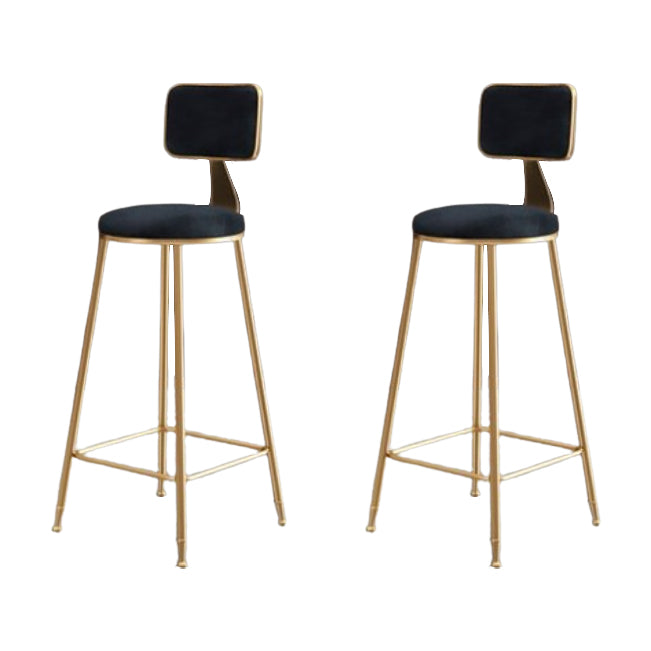 Glam Metal Barstool Round Seat Velvet Stool with Gold Legs in Matte Finish
