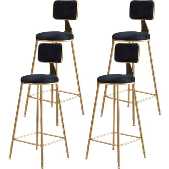 Glam Metal Barstool Round Seat Velvet Stool with Gold Legs in Matte Finish