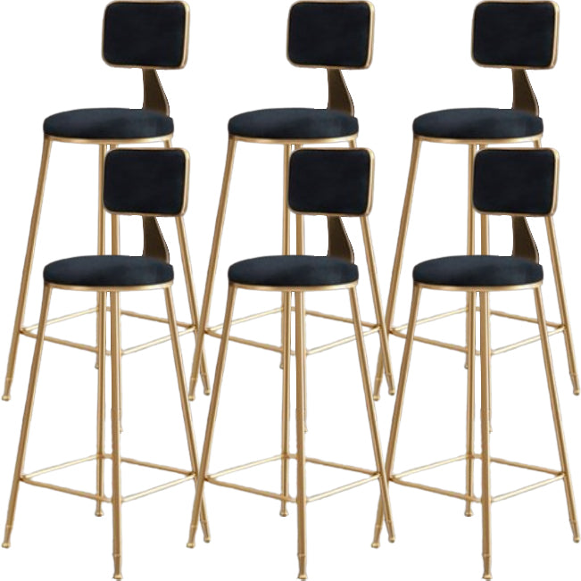 Glam Metal Barstool Round Seat Velvet Stool with Gold Legs in Matte Finish
