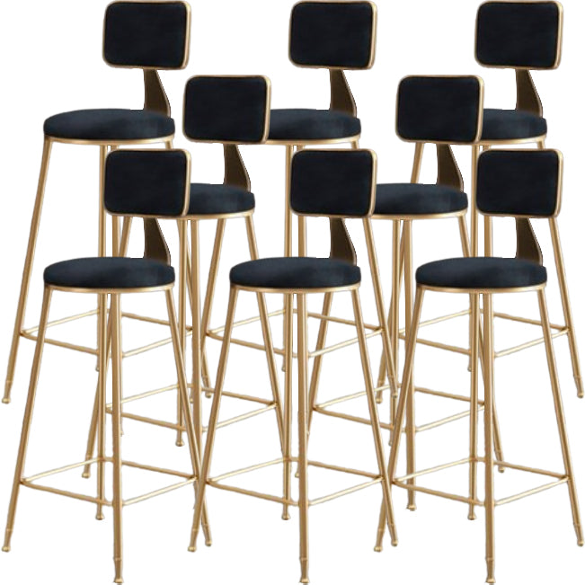 Glam Metal Barstool Round Seat Velvet Stool with Gold Legs in Matte Finish