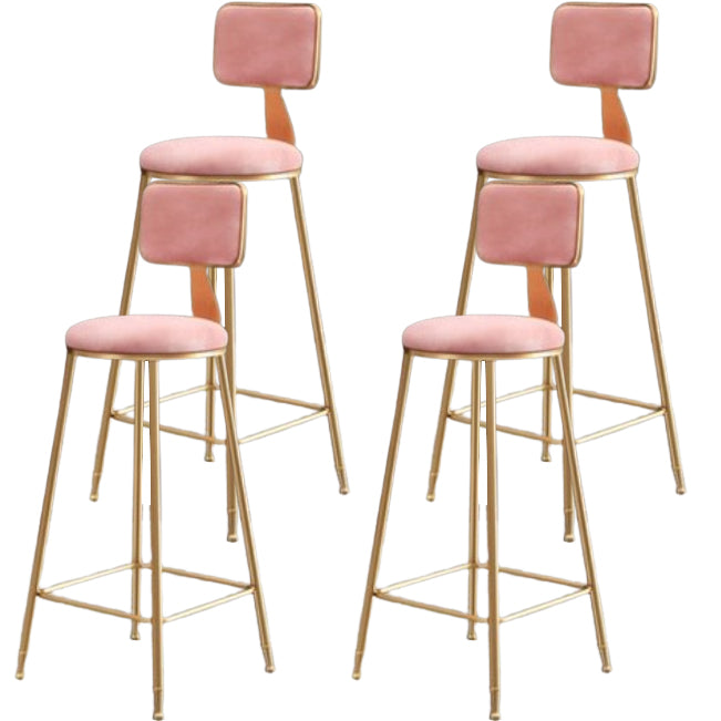 Glam Metal Barstool Round Seat Velvet Stool with Gold Legs in Matte Finish