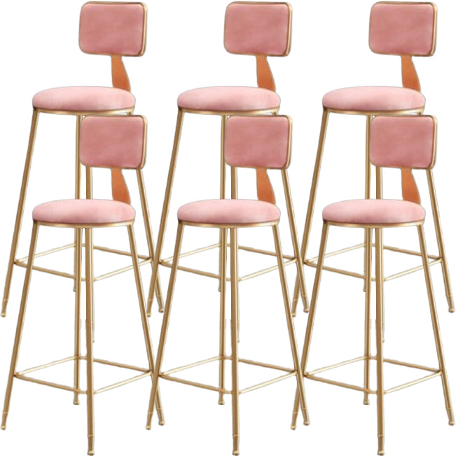 Glam Metal Barstool Round Seat Velvet Stool with Gold Legs in Matte Finish