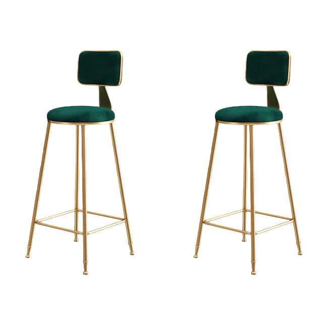 Glam Metal Barstool Round Seat Velvet Stool with Gold Legs in Matte Finish