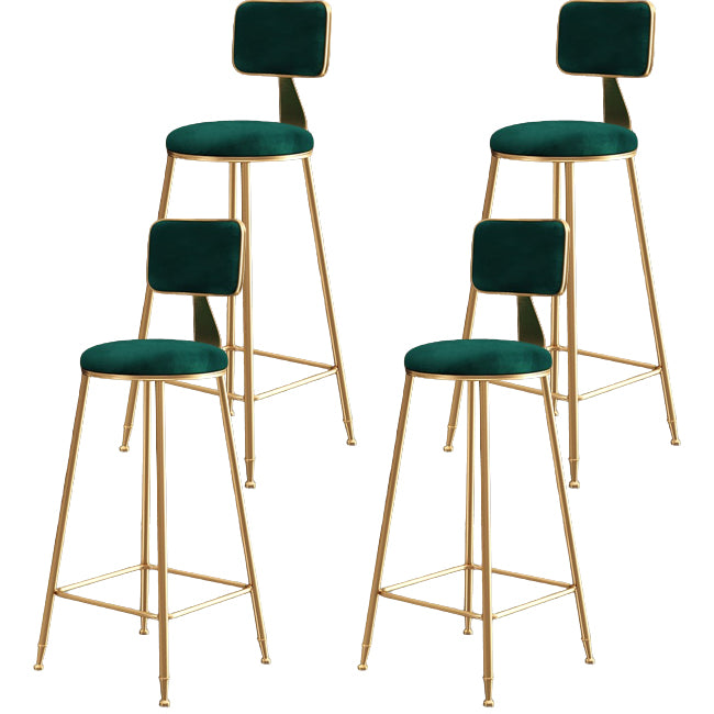 Glam Metal Barstool Round Seat Velvet Stool with Gold Legs in Matte Finish