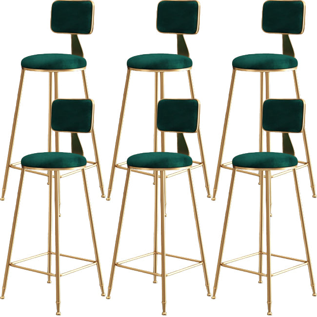 Glam Metal Barstool Round Seat Velvet Stool with Gold Legs in Matte Finish
