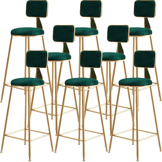 Glam Metal Barstool Round Seat Velvet Stool with Gold Legs in Matte Finish
