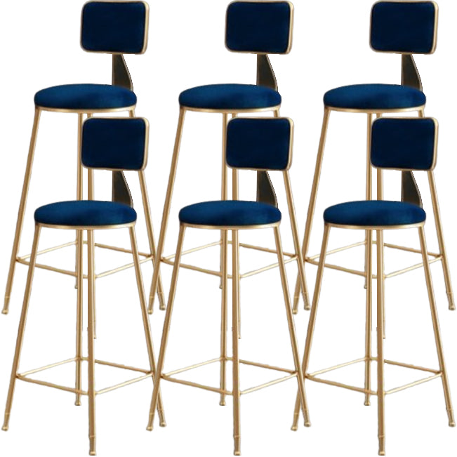 Glam Metal Barstool Round Seat Velvet Stool with Gold Legs in Matte Finish