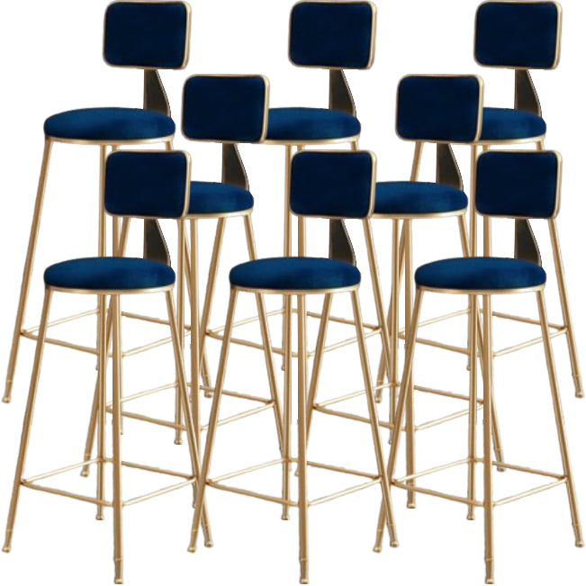 Glam Metal Barstool Round Seat Velvet Stool with Gold Legs in Matte Finish