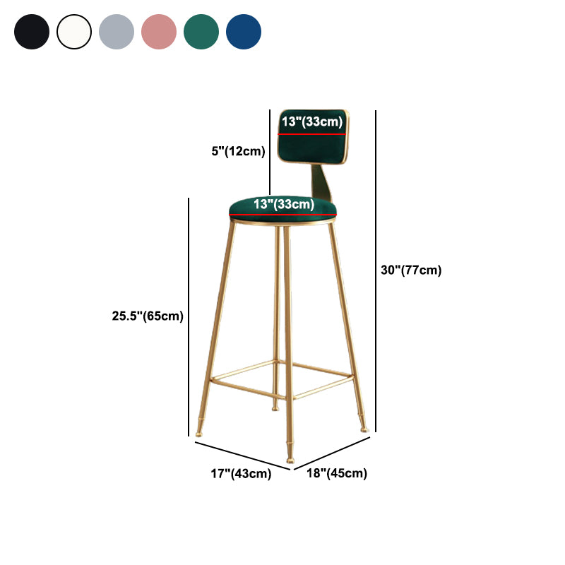 Glam Metal Barstool Round Seat Velvet Stool with Gold Legs in Matte Finish