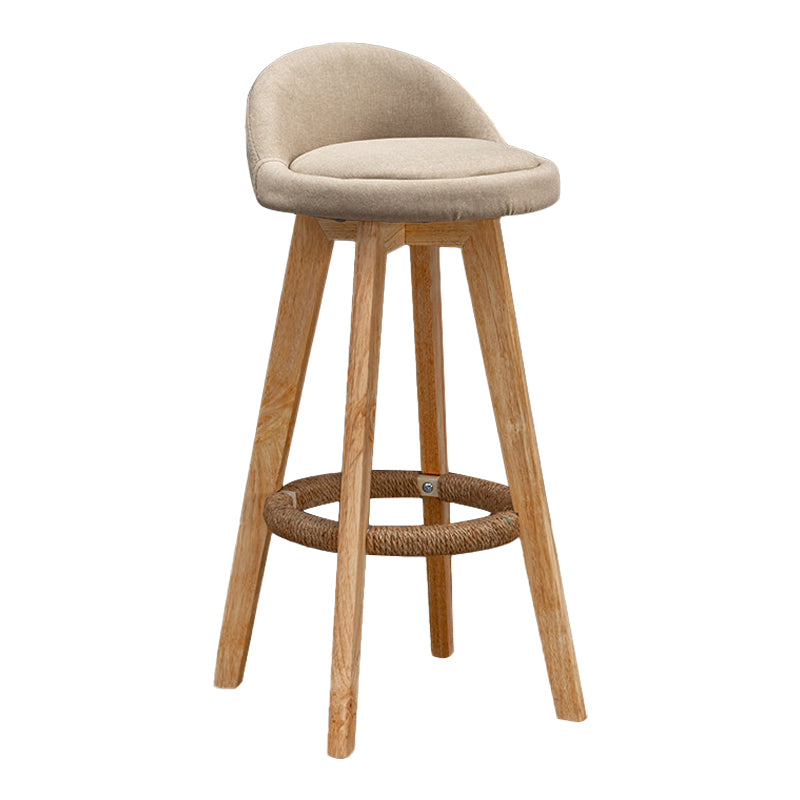Scandinavian Wood Barstool Faux Leather Low Back Counter Stool