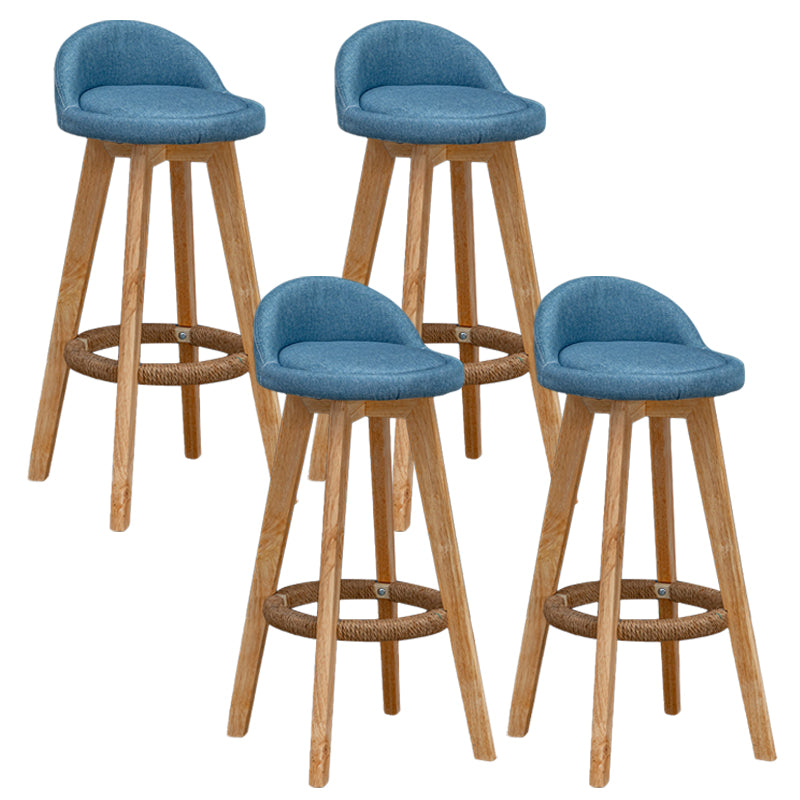 Scandinavian Wood Barstool Faux Leather Low Back Counter Stool