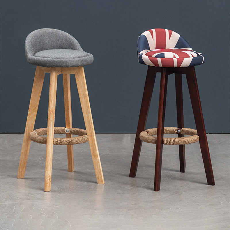 Scandinavian Wood Barstool Faux Leather Low Back Counter Stool