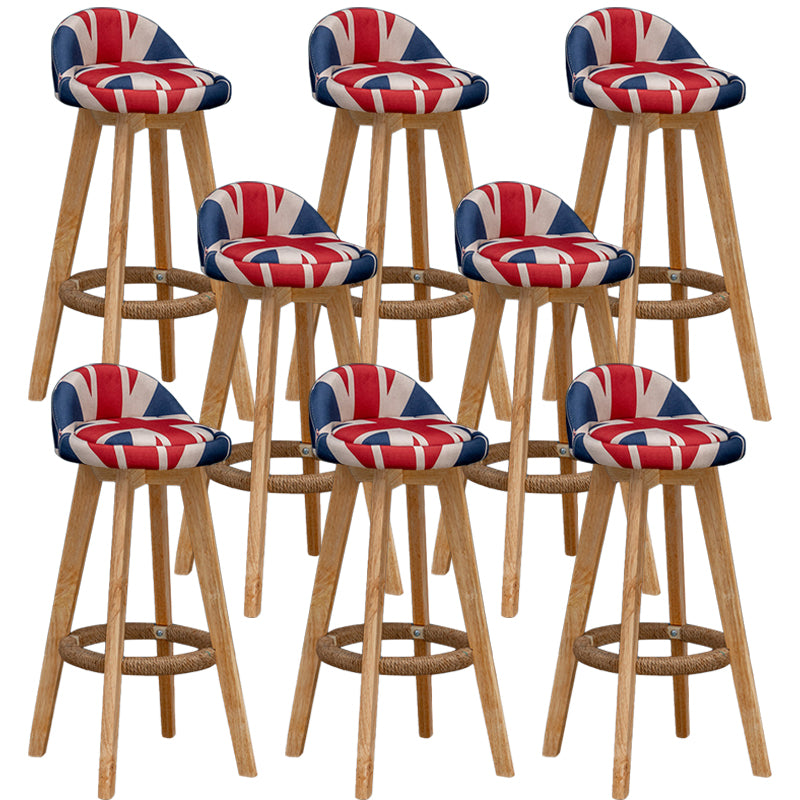 Scandinavian Wood Barstool Faux Leather Low Back Counter Stool