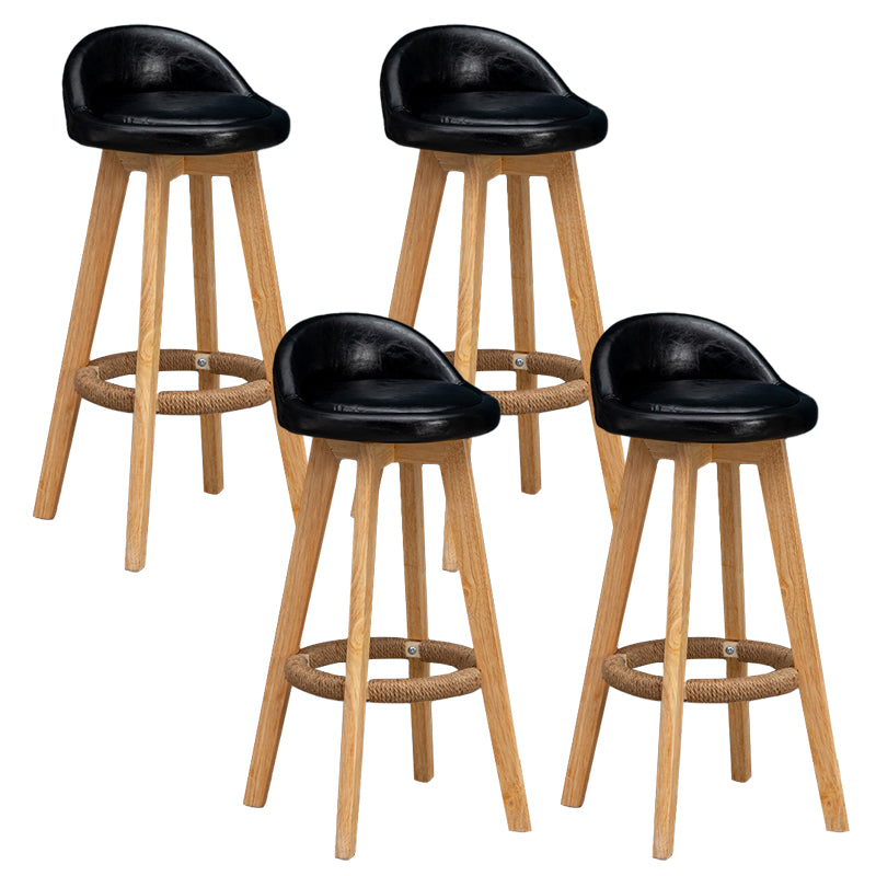 Scandinavian Wood Barstool Faux Leather Low Back Counter Stool