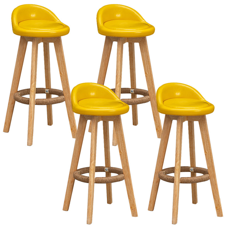 Scandinavian Wood Barstool Faux Leather Low Back Counter Stool
