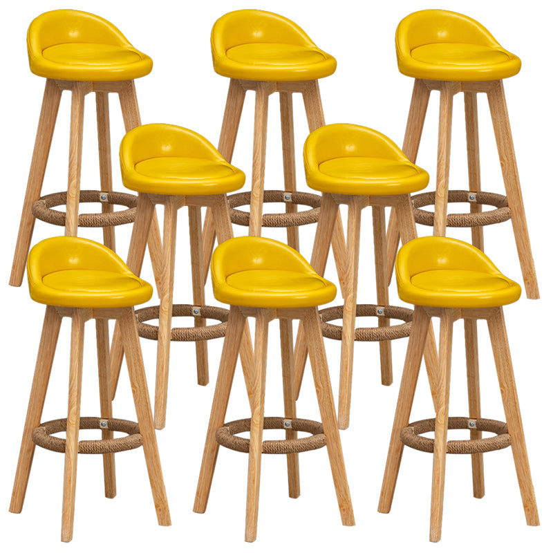 Scandinavian Wood Barstool Faux Leather Low Back Counter Stool