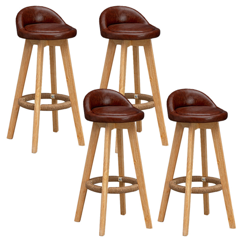 Scandinavian Wood Barstool Faux Leather Low Back Counter Stool