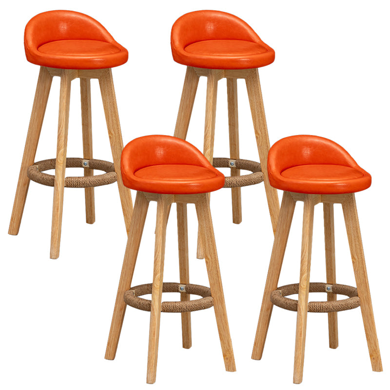 Scandinavian Wood Barstool Faux Leather Low Back Counter Stool