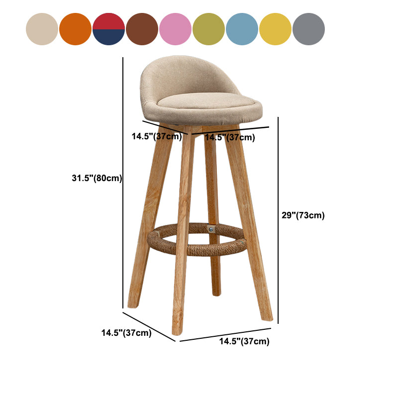 Scandinavian Wood Barstool Faux Leather Low Back Counter Stool