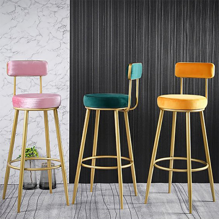 Glam Metal Barstool Fabric Backrest Counter Stool with Gold Base