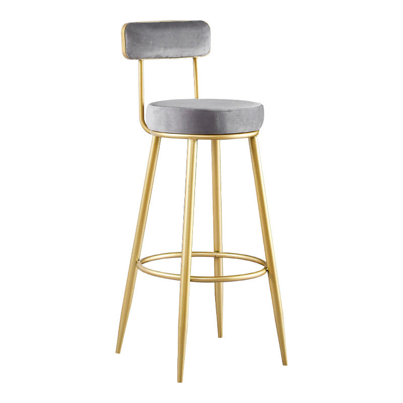 Glam Metal Barstool Fabric Backrest Counter Stool with Gold Base