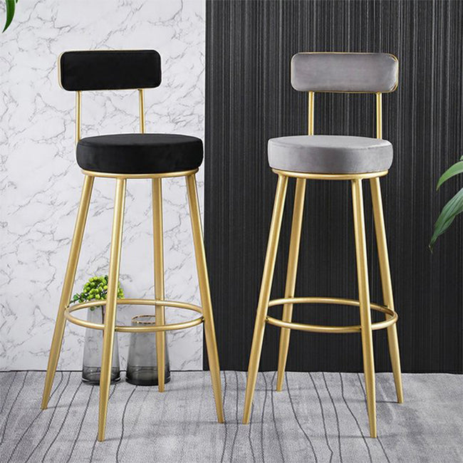 Glam Metal Barstool Fabric Backrest Counter Stool with Gold Base