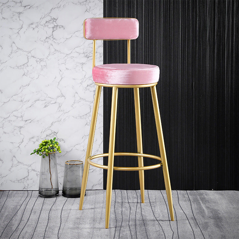 Glam Metal Barstool Fabric Backrest Counter Stool with Gold Base