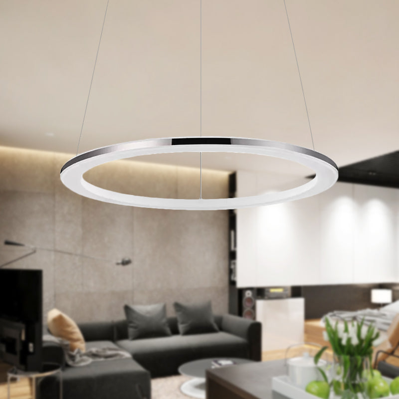 Acrylic Round Ceiling Pendant Contemporary LED 1/2/3-Head Silver Chandelier in Warm/White Light