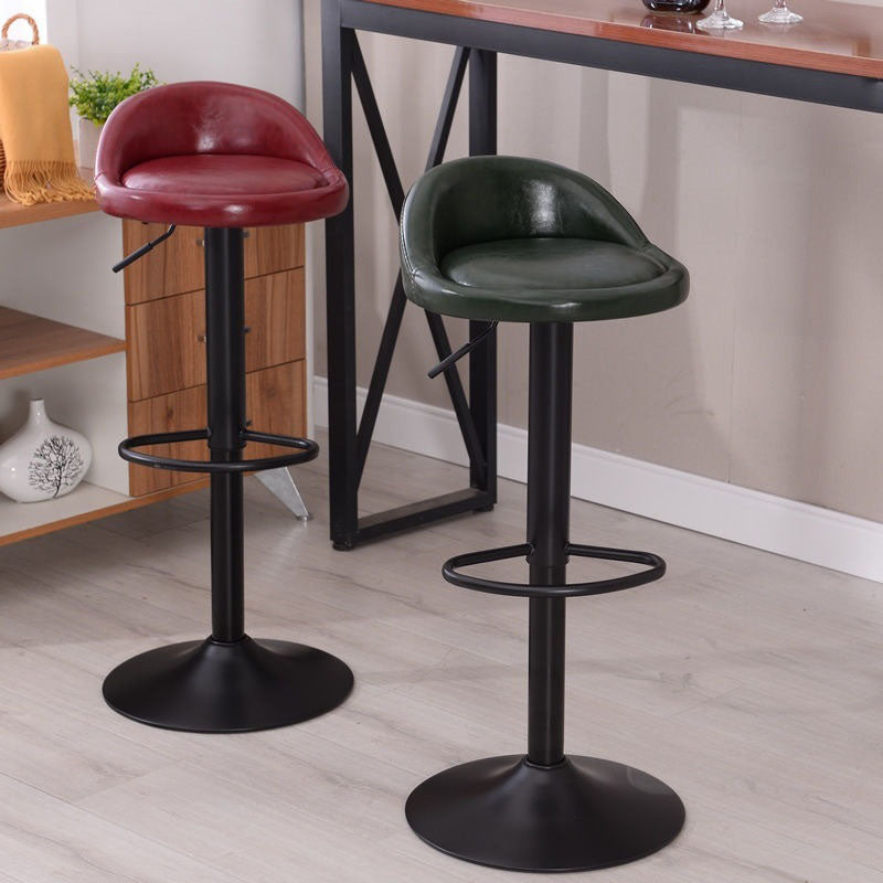 Modern Metal Barstool Faux Leather Upholstered Counter Stool in Matte Finish for Indoor