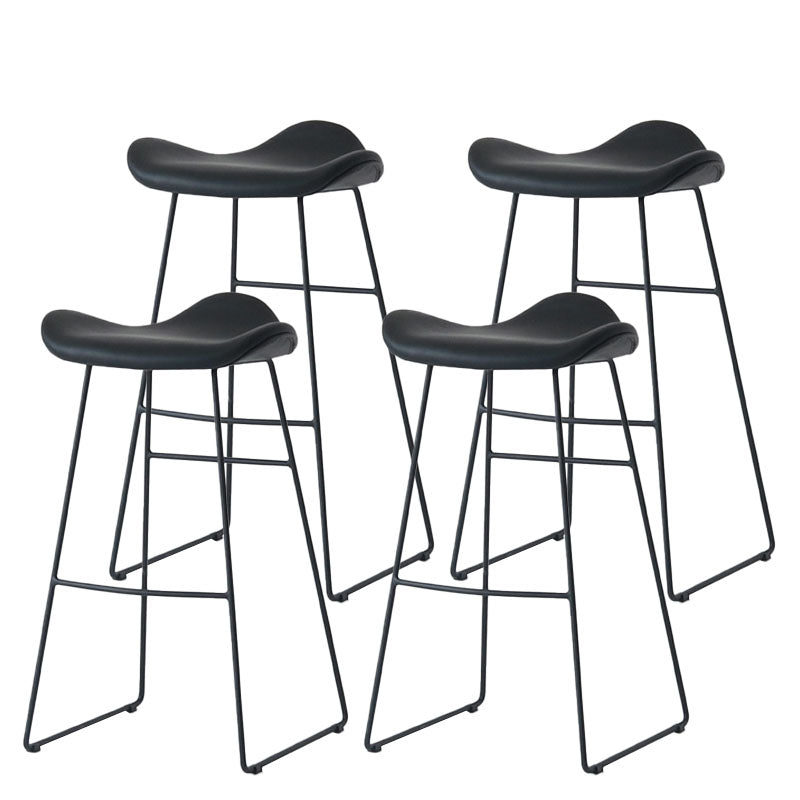 Industrial PU Leather Bar Stool Low Back Stool with Metal Base