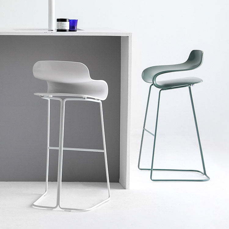 Contemporary Plastic Bar Stool Low Back Stool with Metal Base for Living Room