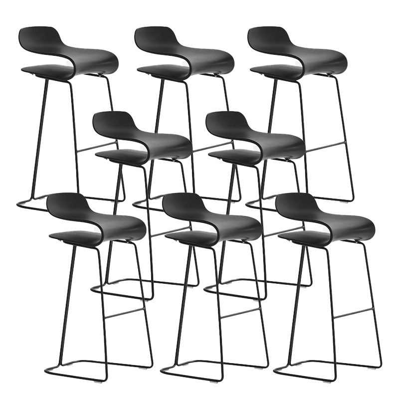 Contemporary Plastic Bar Stool Low Back Stool with Metal Base for Living Room
